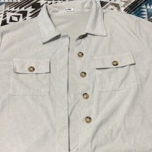 Light Beige Corduroy Jean Jacket with Chest Pockets